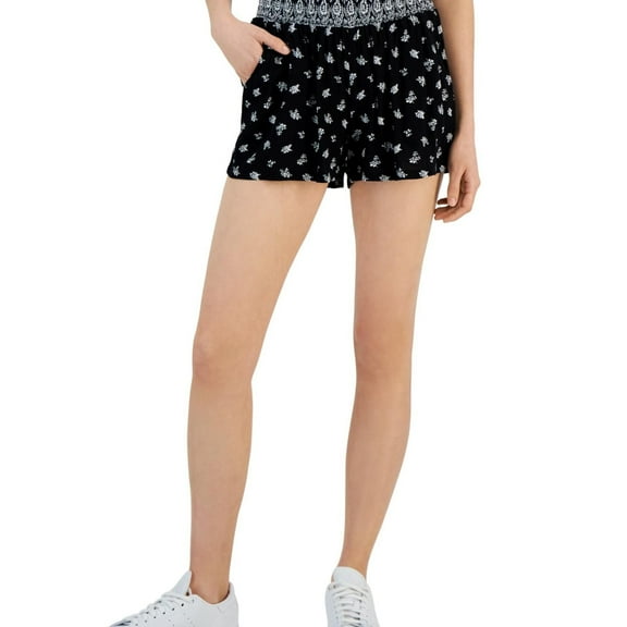 Kingston Grey Womens Printed Soft Pull On Casual Mini Shorts, Black, Medium
