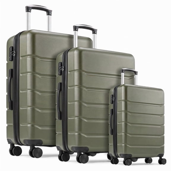 3-Piece Luggage Sets, Lightweight Hardside Suitcases with Spinner Wheels, Expandable Lightweight Rolling Suitcase Sets with TSA Lock, Olive Green(20/24/28 Inch)