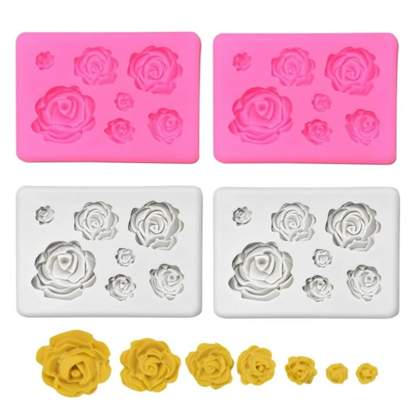 4 Pcs Rose Silicone Fondant Molds 7 Cavity Flower Cake Resin Mold Candy Chocolate Ice Cube Fondant Molds Kitchen Baking Tools for Sugarcraft Cake Decorating