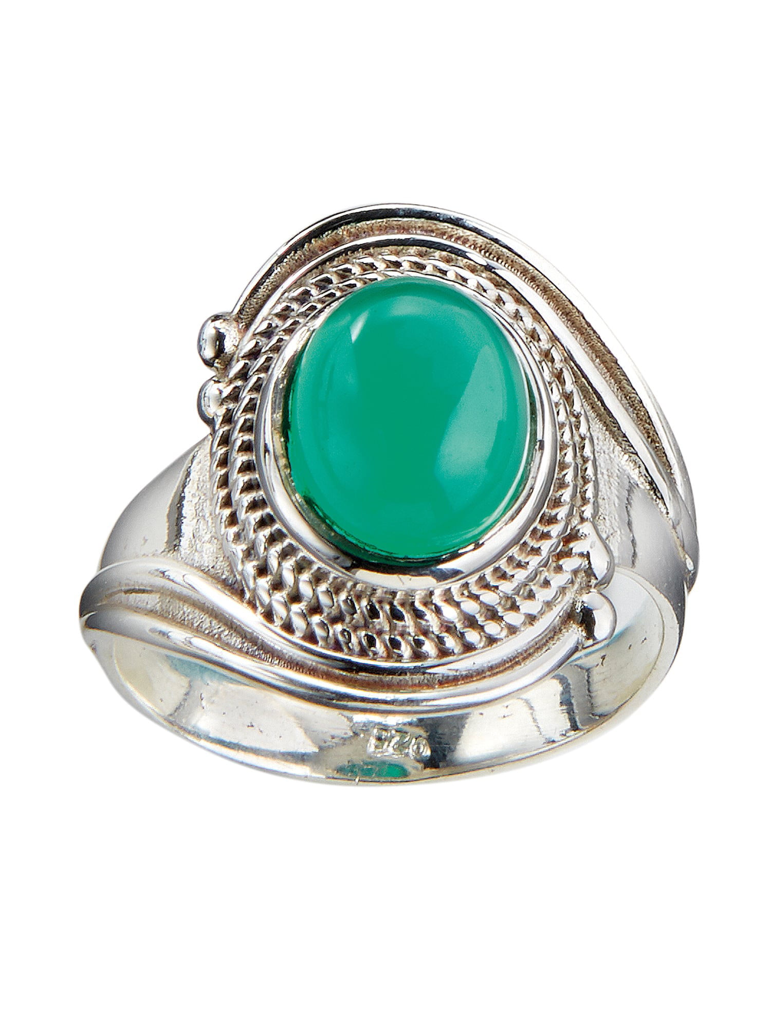 Natural Green Onyx Gemstone Designer Jewelry Solid 925 Sterling Silver Two Tone Ring Size 7
