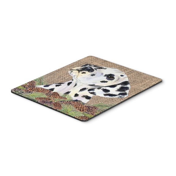 "Dalmatian on Faux Burlap with Pine Cones Mouse Pad Hot Pad or Trivet"