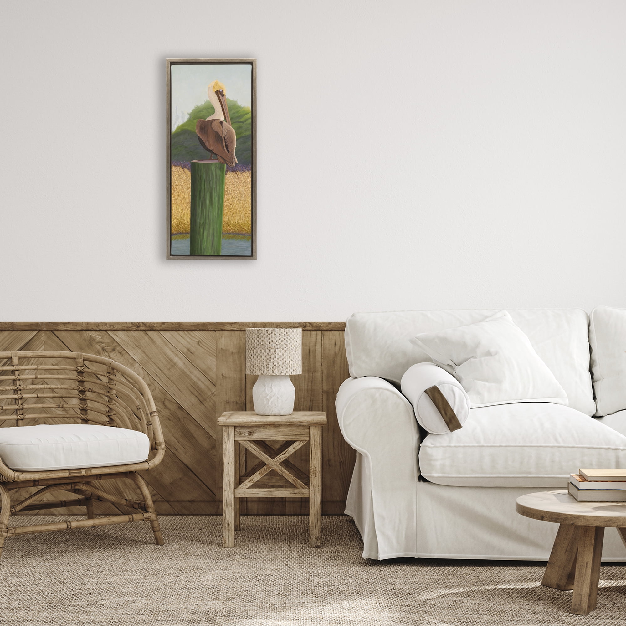 Stupell Industries Pelican with Blue Eyes Brown Framed Floater Canvas Wall Art, design by Barbara Fallenbaum