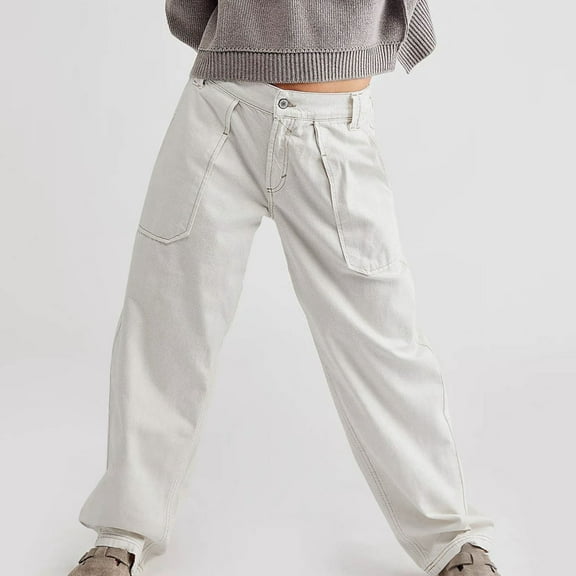 Aloohaidyvio Pants for Women Tummy Control Jeans for Womens Ripped Boyfriend Jeans Stretch Womens Straight Leg Jeans Size M