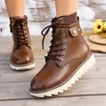 thumbnail image 4 of EKVAHL Women's Lace‑Up Platform Ankle Booties, Faux Leather Side Zip Low Chunky Heel Boots, Rugged Lug Sole Casual Walking Boots Brown, 4 of 5
