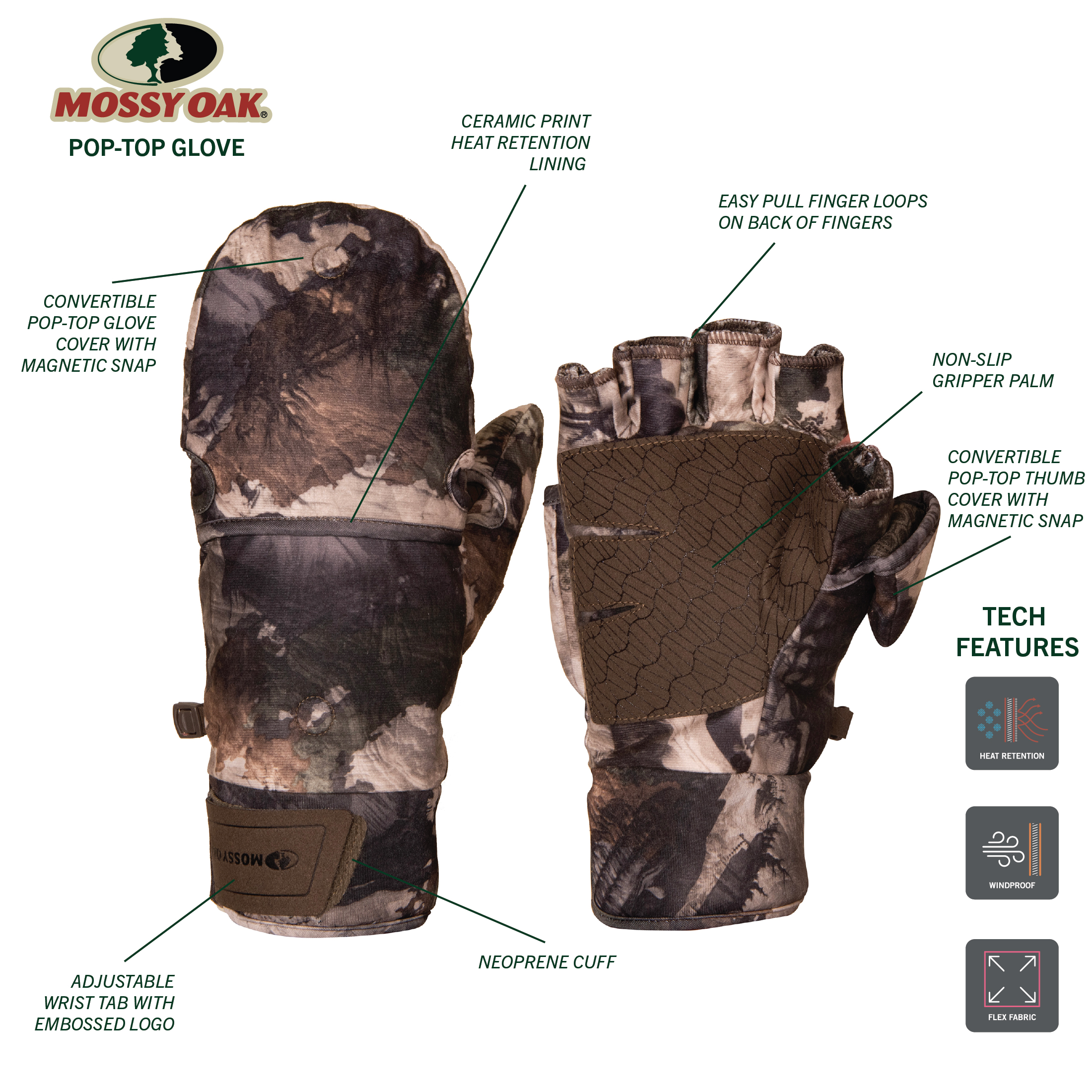 Mossy Oak Terra Gila Men's Pop-Top Hunting Winter Gloves