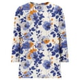 thumbnail image 4 of cocolona Womens Blouses Fall Button Crew Neck 3/4 Sleeve Tops Fashion Casual Loose Floral Print Shirts, 4 of 7
