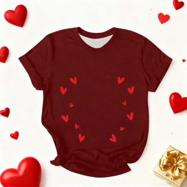 Aufmer 5 Pcs T-Shirt à Manches Courtes Imprimé pour Femmes, T-Shirt Col Rond Décontracté avec Motif à la Mode, Haut en Polyester Doux pour Printemps Été, Usage Quotidien Polyvalent pour Diverses Occasions (Multicolore)