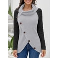 thumbnail image 3 of Asyoly Womens Asymmetric Button Decoration Turtleneck Sweater Long Sleeve Color Block Chunky Knitted Pullover Casual Loose Jumper Winter Tops, 3 of 5