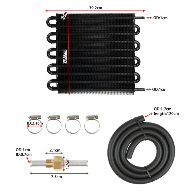 10 Rows Aluminum Remote Transmission Oil Cooler Radiator Converter Kit Black