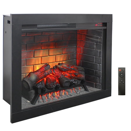 Innoflame 28" Electric Fireplace Insert, Adjustable Flame & Heat, Hardwired/Plug-in, Remote Control, 9H Timer, 1500W Fireplace Heater with Removable Trim Kit, Black (8 27 1/2"W x 23 3/4"H)