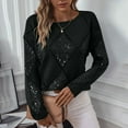 thumbnail image 6 of ZUKMRJPC Womens Crewneck Sweater Long Sleeve Crochet Hollow Out Trendy Sequin Knit Sweaters Fall Lightweight Loose Casual Pullover Tops, 6 of 9