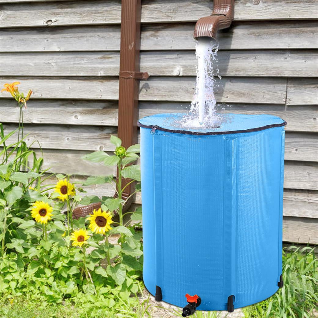 50-Gallon Compact Folding Rain Barrel Collector in Vibrant Blue - Portable Rainwater Conservation and Storage System