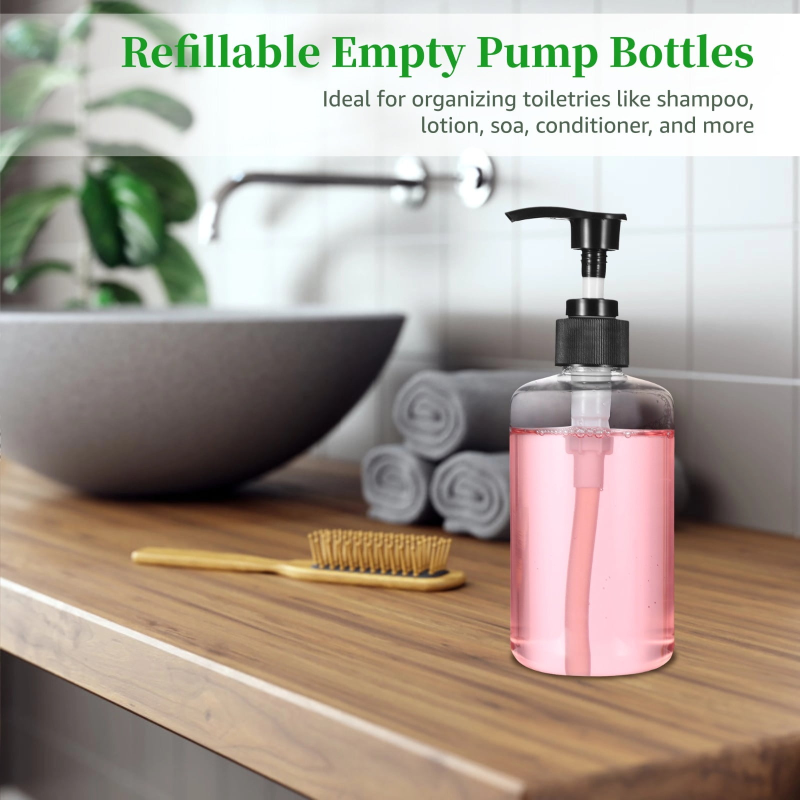30 Packs Empty Pump Bottles, 8oz Shampoo Bottle Dispenser, Refillable Shampoo Bottles for Travel, Reusable Squeeze Lotion Dispenser, Empty Container for Liquid Soap, Travel Bottles for Toiletries