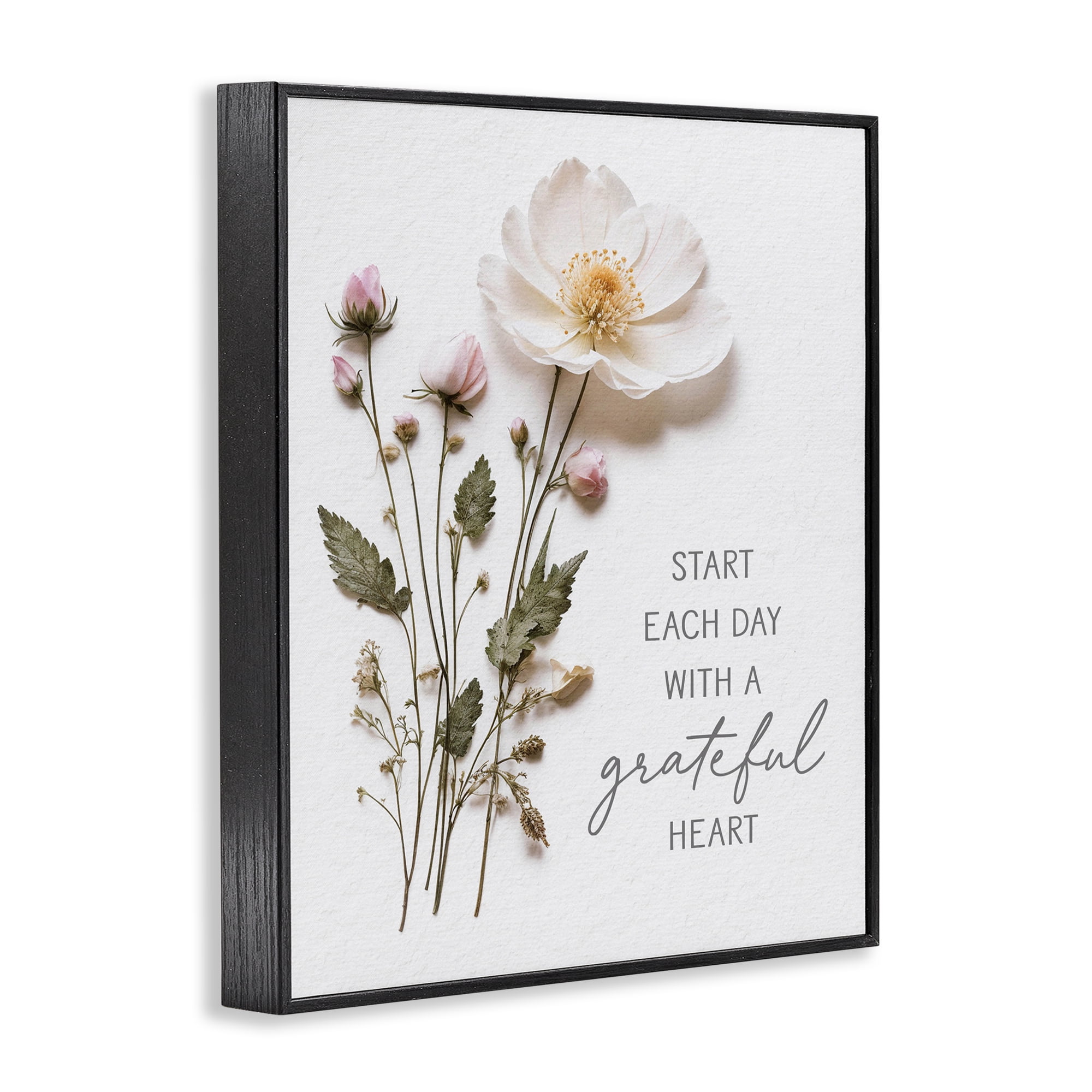 Grateful Heart Pressed Flowers Black Framed Giclee Art, design by Lettered and Lined