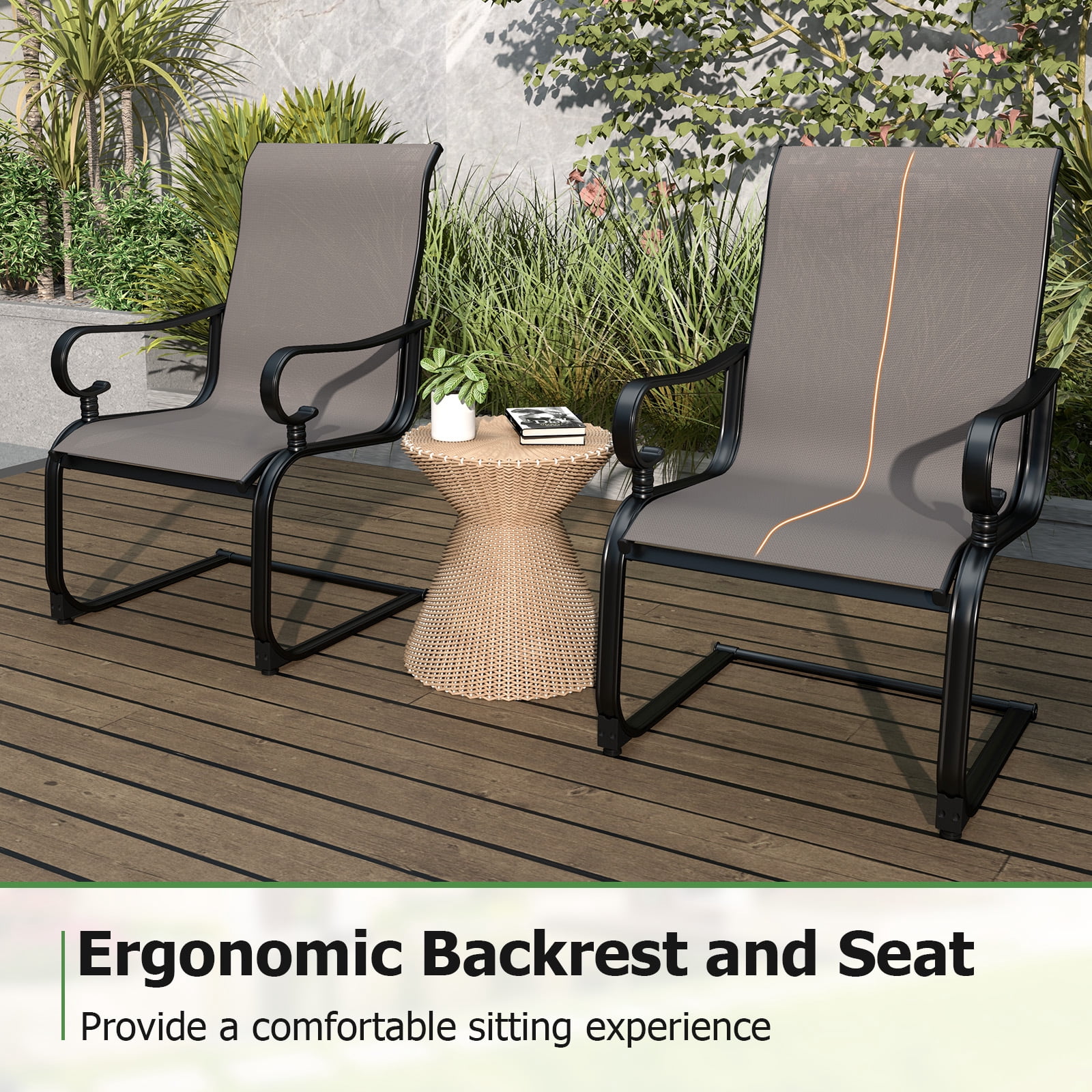 Gymax Patio Dining Chairs Set of 4 C-Spring Motion Patio Chairs w/ Metal Frame Gray & Black