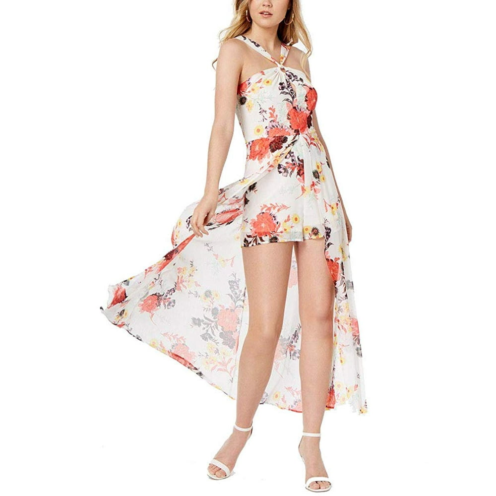 Material Girl Material Girl Juniors' Printed Romper Sheer Overlay