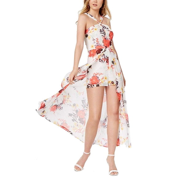 Material Girl Juniors' Printed Romper Sheer Overlay Maxi Skirt Dress Size S $69