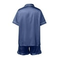 thumbnail image 5 of vigerkar Womens Silk Satin Pajamas Short Sleeve Loungewear Two-Piece Sleepwear Button-Down Pj Set Navy, S, 5 of 6