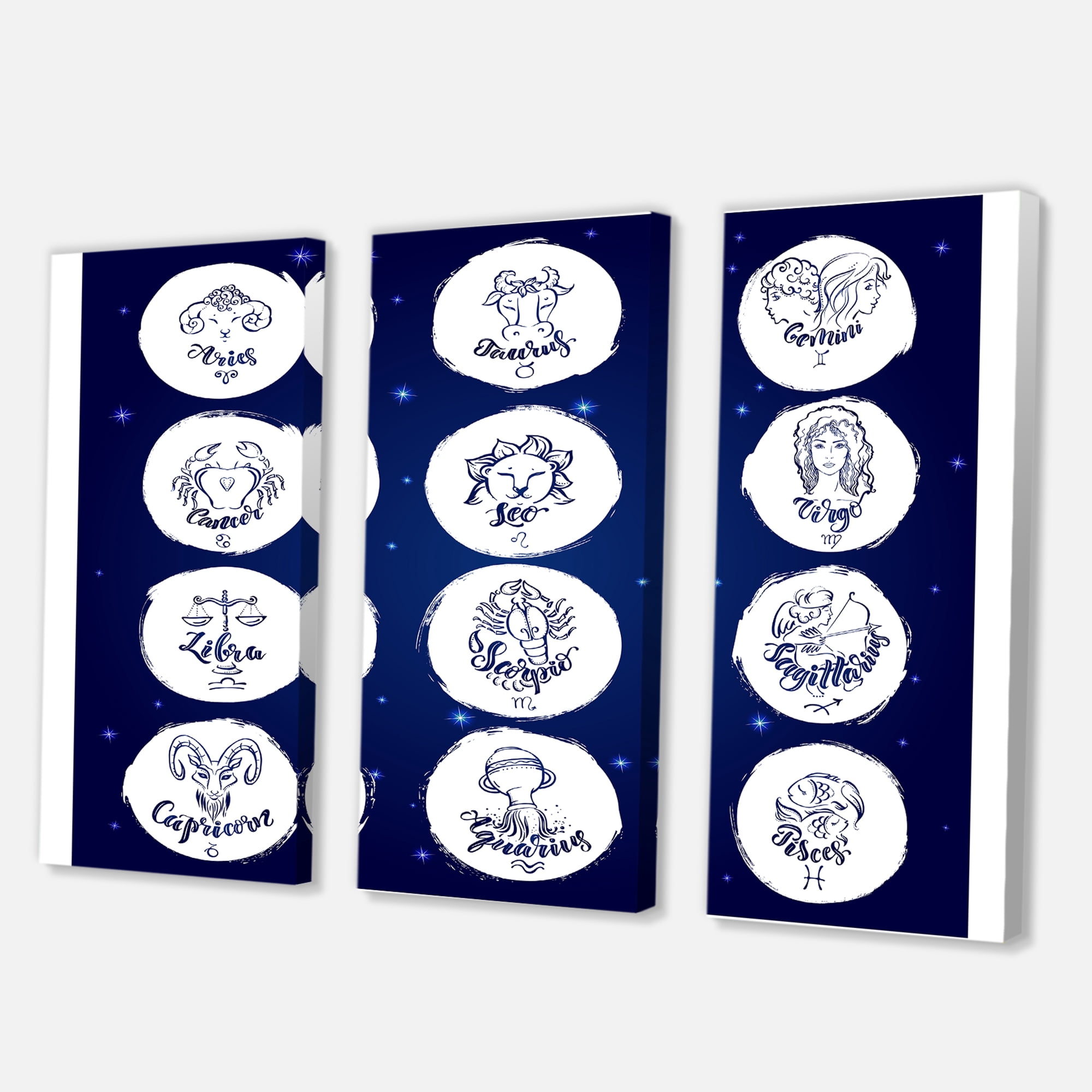 Designart ' Zodiac Diagram & Signs On Blue ' Modern Canvas Wall Art Print