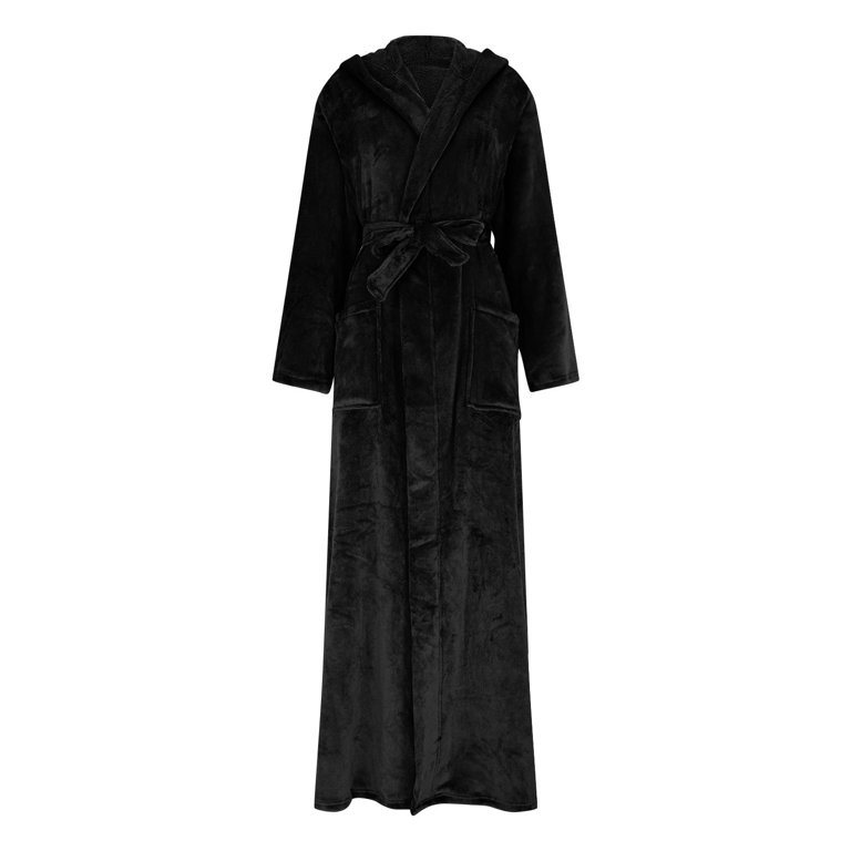 black towel dressing gown Aboser Flannel Robes with Eye Mask for Women Winter Fuzzy Fleece Hooded Bathrobes Foor Length Belted Sleepwear Warm Casual Long Sleeve Towel Robe
