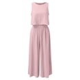 thumbnail image 5 of BYHONG Casual Outfits for Women Sleeveless Tank O Neck Top Short Button Top Wide Leg Pants Pocket Two Piece Suit Pink L, 5 of 5