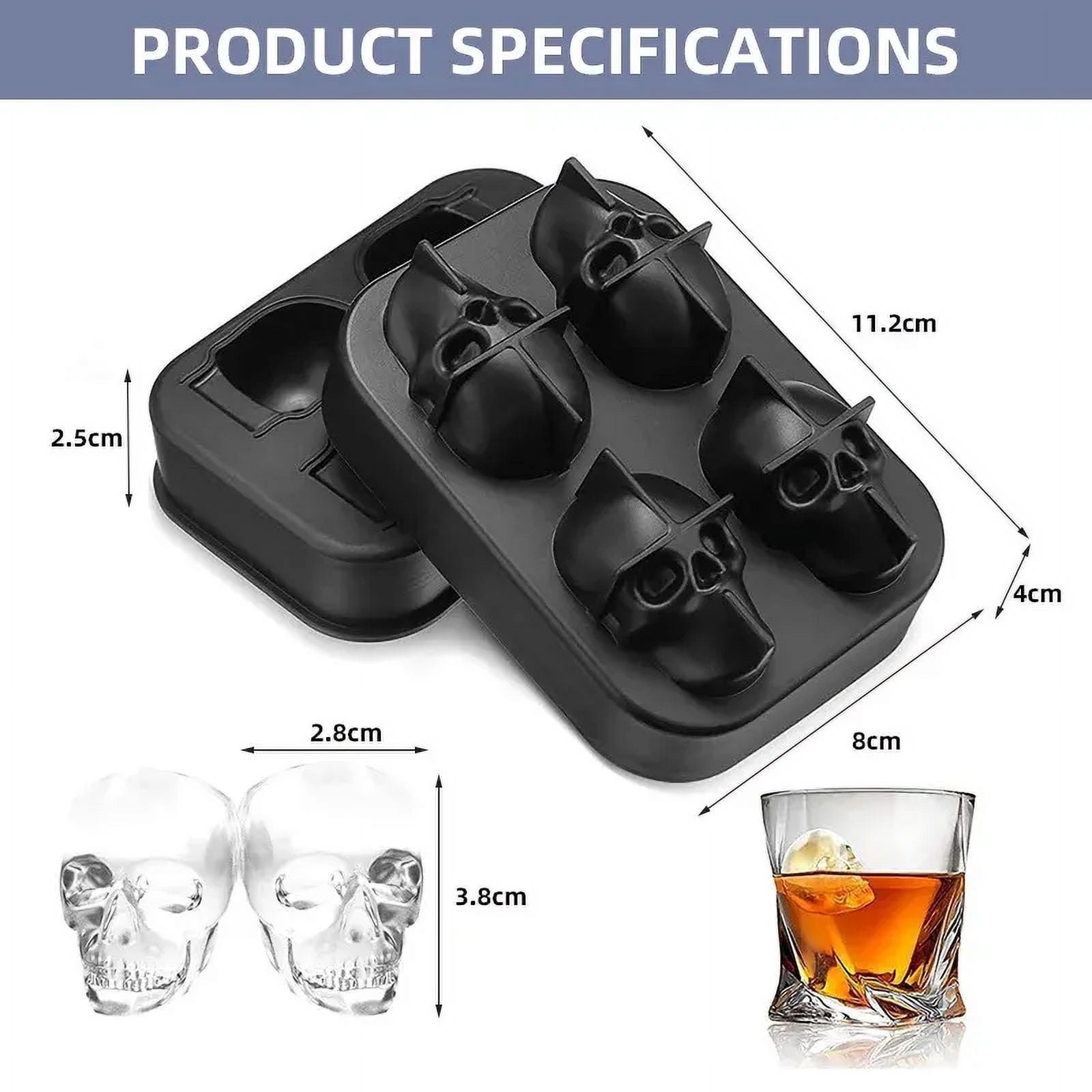3D Skull Silicone Mold Ice Cube Tray Mould Ice Cube Maker Ice Ball Mold Whiskey Wine Cocktail Ice Cube Ice Ball Mold