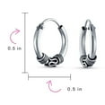 thumbnail image 4 of Bali Style Tribal Swirl Continuous Endless Tiny Round Hoop Earrings Oxidized .925 Sterling Silver .50 Inch Diameter, 4 of 6