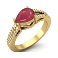 thumbnail image 2 of 2.96 Cts Pear Shape Ruby Glass Filled 925 Sterling Silver Gold Vermeil Solitaire Split Shank Women Valentines Day Gifts Ring, 2 of 3