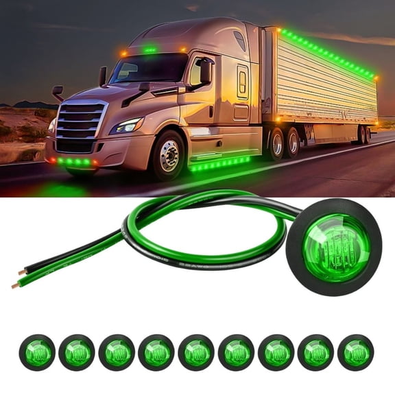 Waywe 3/4 Inch Bullet Side Marker Light 10PCS Green Round Clearance LED Front Rear Indicator Lights for Trailer Van Caravan Boat Truck RV Car Bus