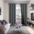 thumbnail image 3 of Hiasan 100% Blackout Curtains with Tiebacks, Room Darkening Privacy Grommet Top Window Curtains for Bedroom & Living Room, Dark Grey, 42"W x 63"L, Set of 2, 3 of 10