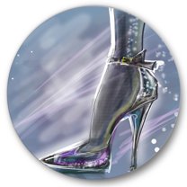 Designart 'Shiny Woman Shoe High Heeled Stiletto With Glitter' Modern Circle Metal Wall Art 23x23 - Disc of 23