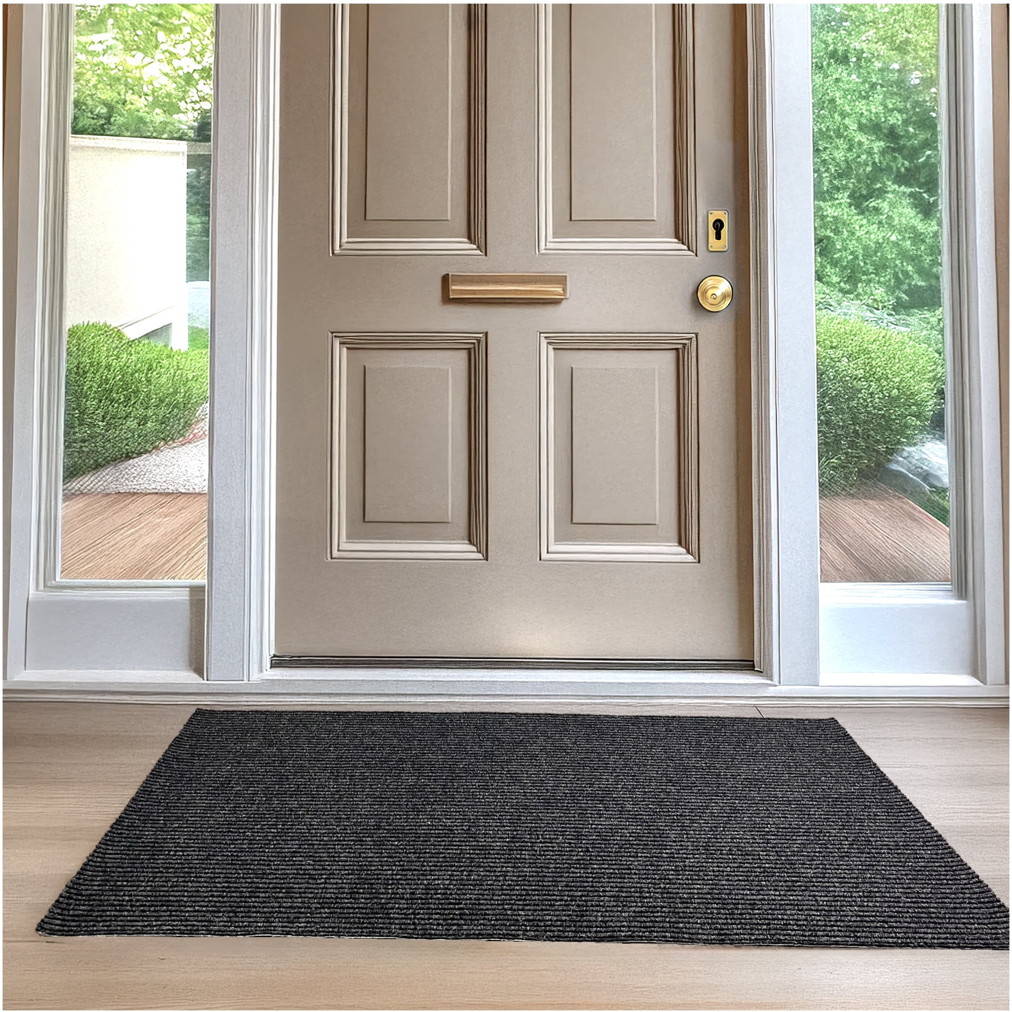 Koeckritz Rugs 4' x 16' Charcoal Heavy Duty Non-Slip Indoor/Outdoor Rug, All-Weather Doormat