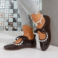 thumbnail image 6 of Miqool Womens Mary Jane Flats Low Heel Round Toe Bowknot Contrast Lace Shallow Mouth One Buckle Casual PU Shoes, 6 of 8