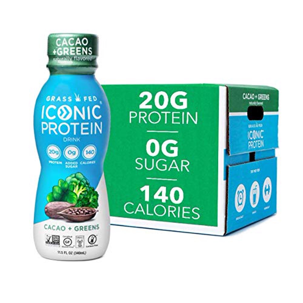 Iconic Protein Drinks, Cacao + Greens (12 Pack) Grass Fed Protein