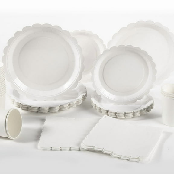 100 Pcs White Plates and Napkin Party Supplies, White Paper Plates Cups Napkins Disposable for Birthday Shower Party Decorations, Serves 25