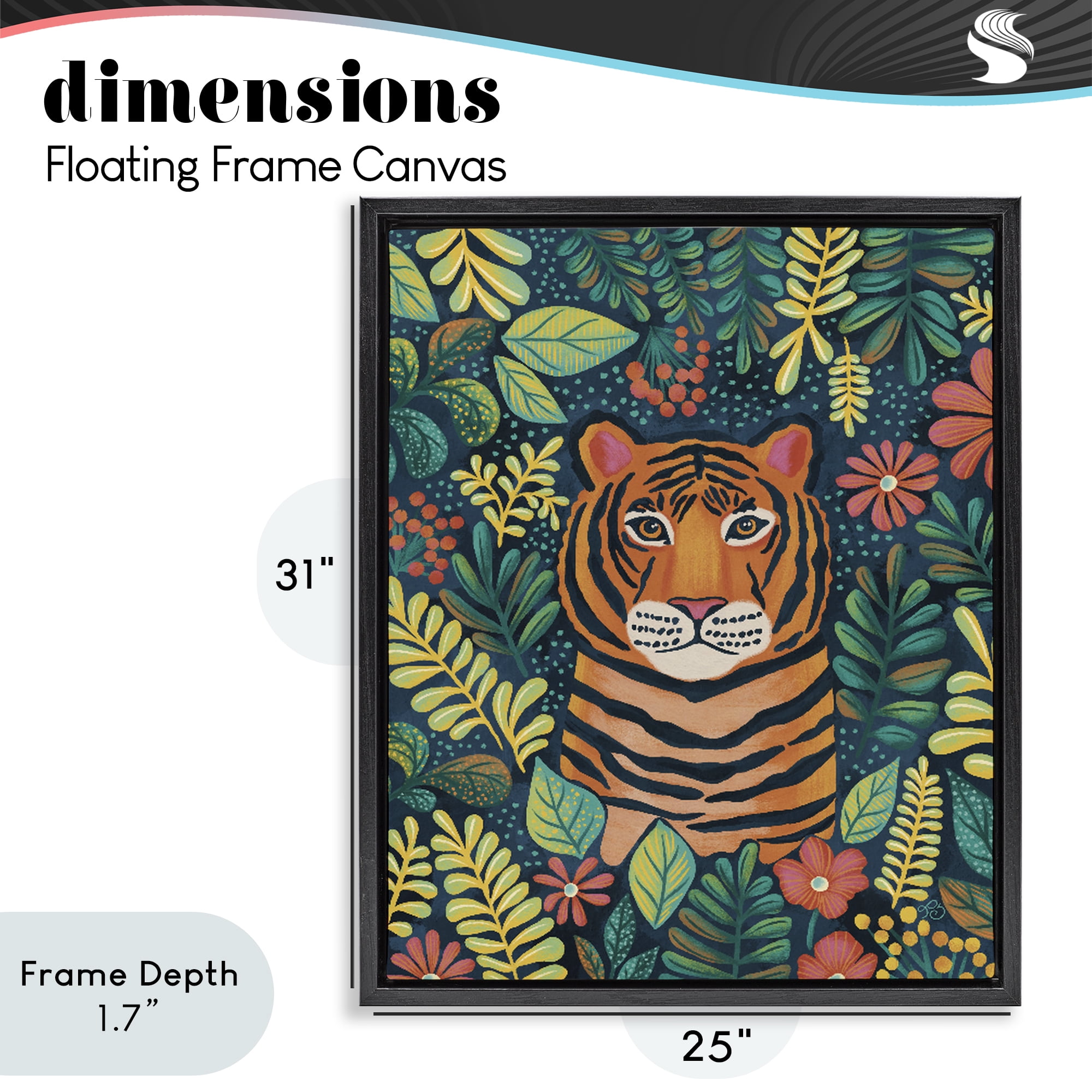 Stupell Industries Exotic Leaf Pattern Tiger Black Framed Floater Canvas Wall Art, design by Lisa R Dumm