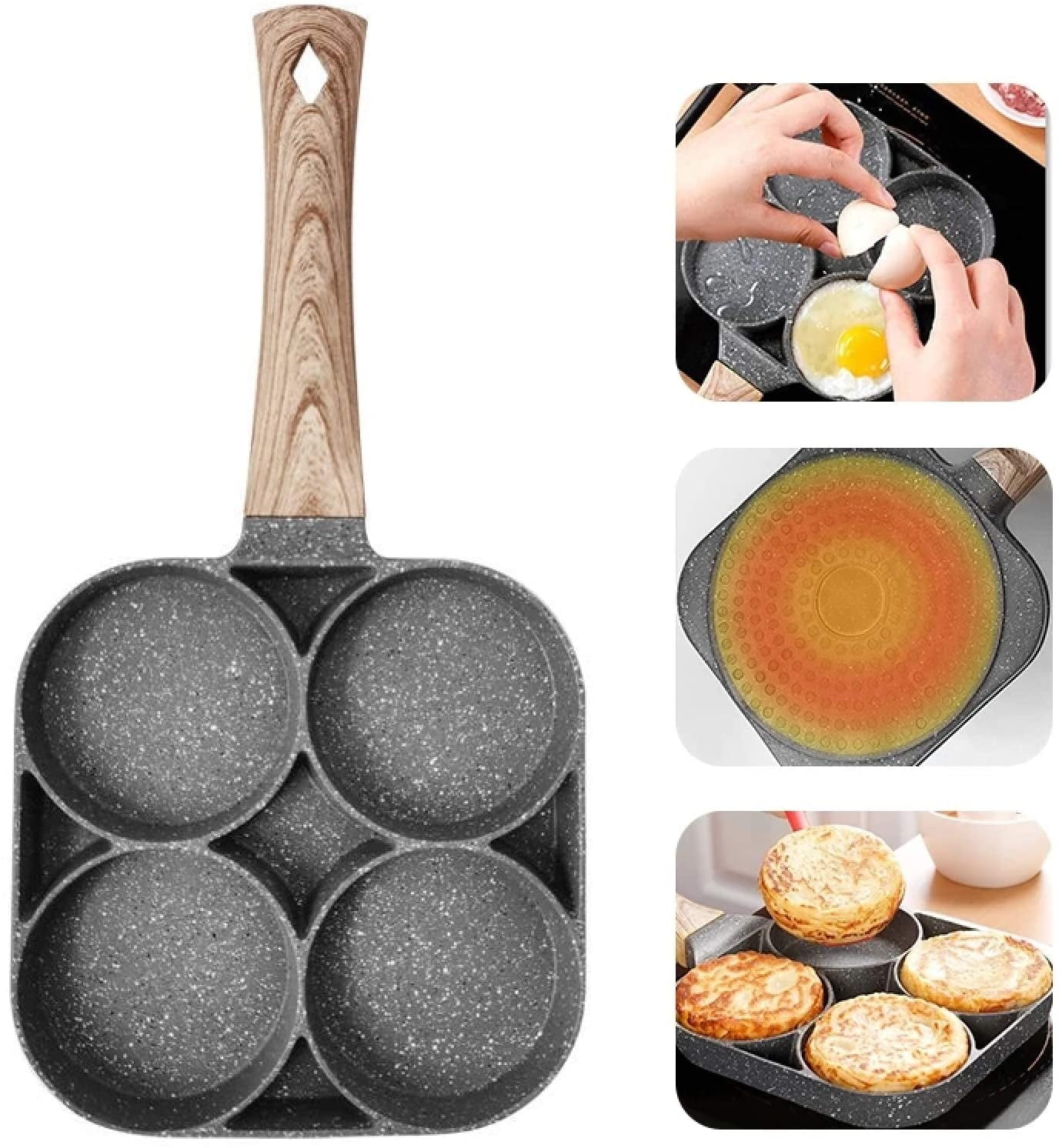 Frying Pan 4 Hole Burger Egg Omelette Pan Ham PanCake Maker, Griddles