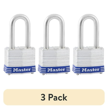 (3 pack) Master Lock Laminated Steel 1-9/16in (40mm) Padlock with Key, 1-1/2in (38 mm) Shackle