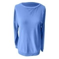 thumbnail image 4 of XIAOCHA Womens Sweatshrits Boat Neck Long Sleeve Loose Fit Sweatshirt Solid Color Casual Comfy Pullover Sport Top Daily Wear Blue, 4 of 5