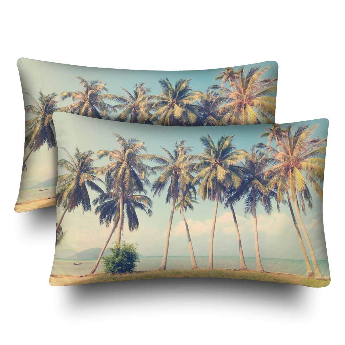 GCKG Vintage Tropical Palm Trees Beach Summer Holiday Pillow Cases