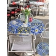 thumbnail image 4 of Outdoor Tablecloth with Umbrella Hole and Zipper, Vintage Boho Round Table Cloth 60 Inch Waterproof Tablecloth, Middle Century Bohemia Style Patchwork Blue Picnic Table Cover for Patio Camping, 4 of 7