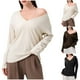 thumbnail image 1 of Top de encaje color crema,Camiseta deportiva de manga larga con cuello en V para mujer, mezcla de algodón transpirable, corte holgado para hacer ejercicio y usar en casa, sopatenor, 1 of 9