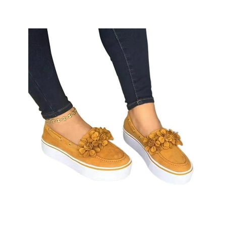 

Gomelly Women Sneakers On Casual Shoe Platform Flats Flower Loafers Womens Ladies Orange 5