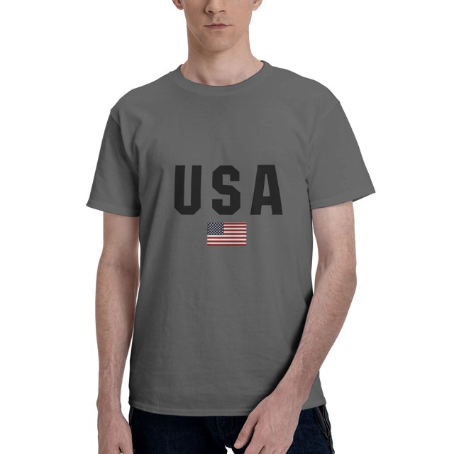 Usa Flag Fashion Men'S Basic Short Sleeve T-Shirt Deep Heather Large
