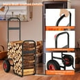 thumbnail image 6 of Nightcore Firewood Log Cart Carrier, Outdoor & Indoor Steel Wood Rack Storage Mover with 2 Large Rubber Wheels, Heavy Duty Steel Fireplace Log Carrier Mover, Rolling Wheeled Dolly Hauler, Black, 6 of 9