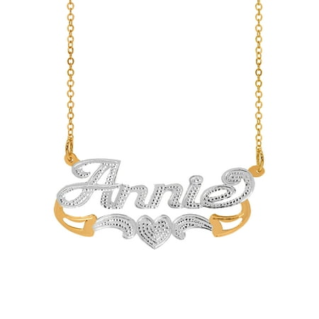 Script Name Necklace with Beading and Rhodium