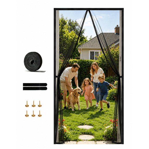 Magnetic Screen Door 38”x83” Fits 36”x82” Door Frame, Heavy Duty Fiberglass Mesh Screen with Strong Magnets, Auto Close Hands-Free Door Screen for Patio, Front Door, Sliding Door, Black