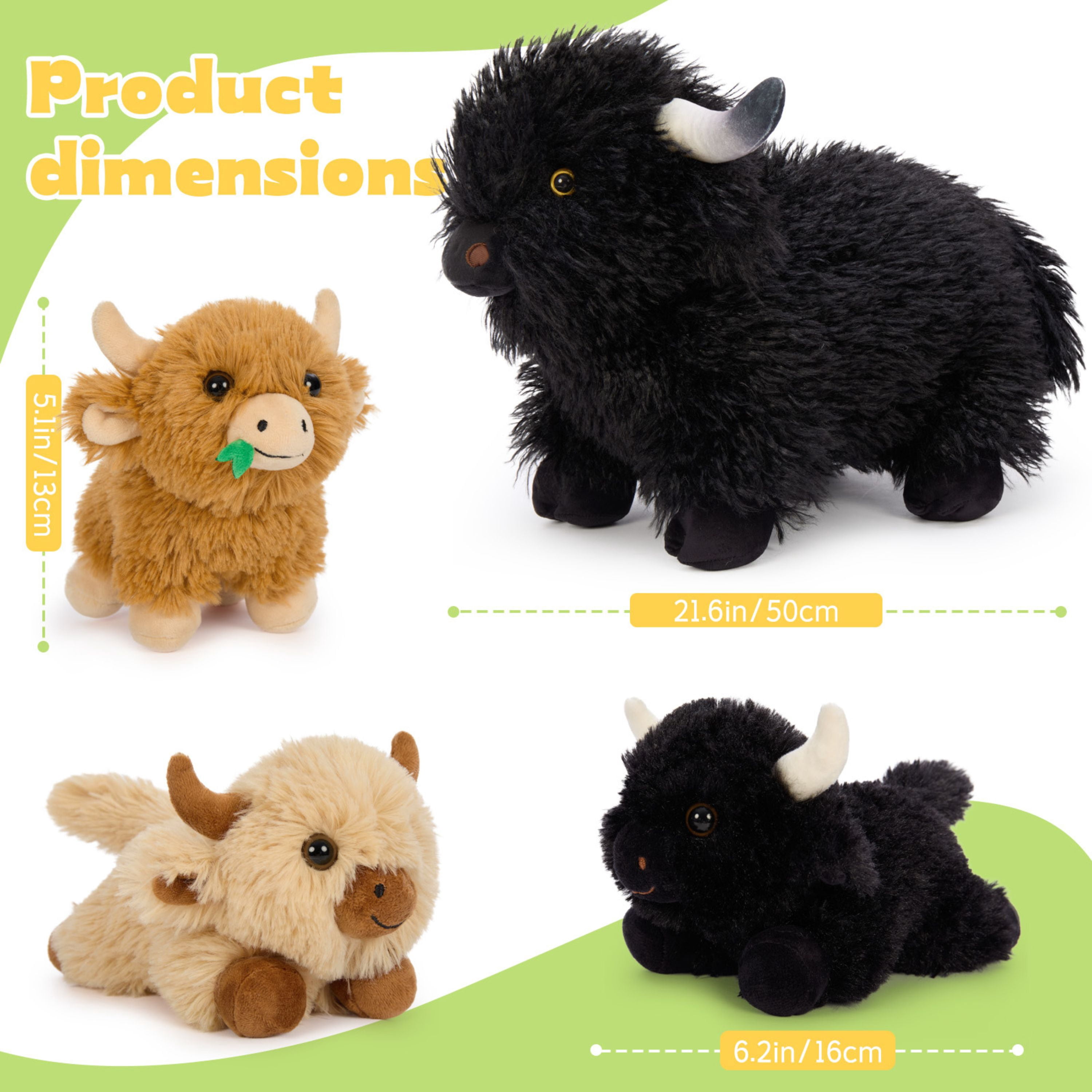 Muiteiur 4Pcs Highland Cow Stuffed Animal 21.6'' Giant Cow Plush with 3 Babies Inside