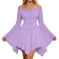 thumbnail image 2 of Huowey Halloween For Women Witch Vampire Off Shoulder Gothic Dresses Elegant Cosplay Party Gown Irregular Hem Batwing Sleeve Trendy Photo Dress,Light Purple,XL, 2 of 6