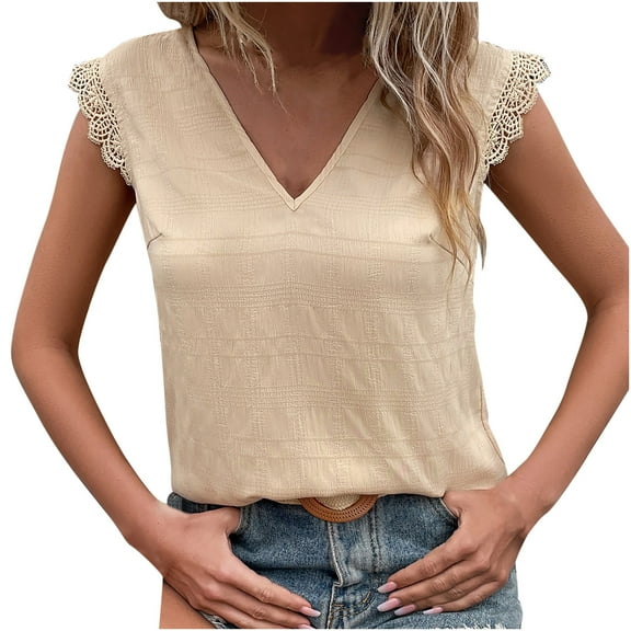 Zuesphe Womens Tops Black V Neck Summer Work Shirts for Women Chiffon Blouses for Women 2025 Tunics for Women 2025 Short Sleeve